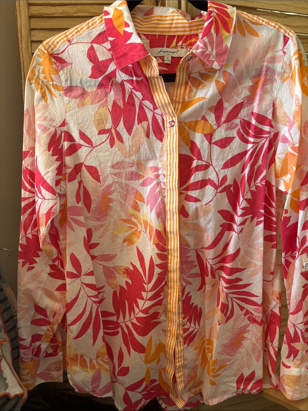 Foxcroft Pink & Orange Tropical Button-Down Shirt 10
